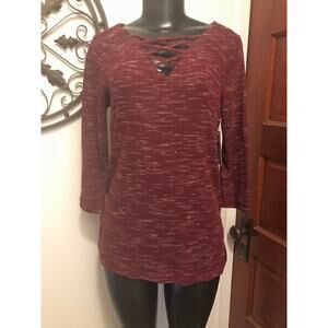 Small Allie and Rob Burgundy Sheer Light Weight Knit Sweater NWT Women's
